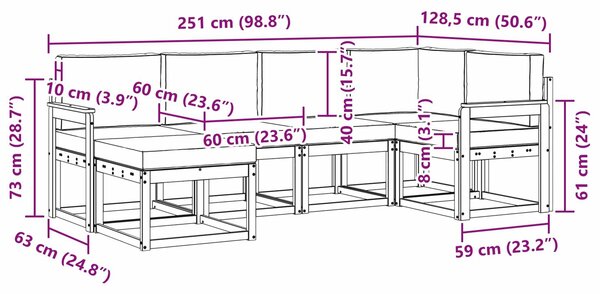 VidaXL Kültéri kanapé szett 6 pcs Fehér és Világosszürke
