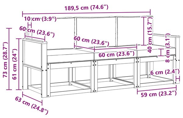 VidaXL Kültéri kanapé szett párnával 3 pcs Természetes és krémszínű