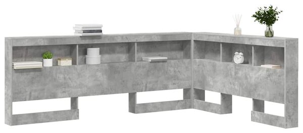 VidaXL Tároló fejtámla polcokkal tárolóval Beton szürke 135 cm Faanyag