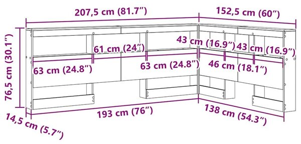 VidaXL Tároló fejtámla polcokkal kézműves tölgy 135 cm Faanyag