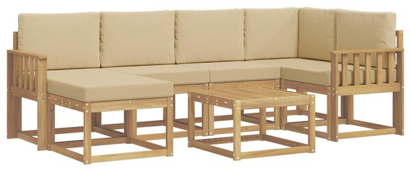 VidaXL Kültéri kanapé szett párnával 7 pcs Fehér és Bézs Tömör Akácfa
