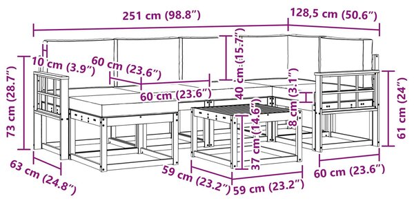 VidaXL Kültéri kanapé szett párnával 7 pcs Fehér és Bézs Tömör Akácfa
