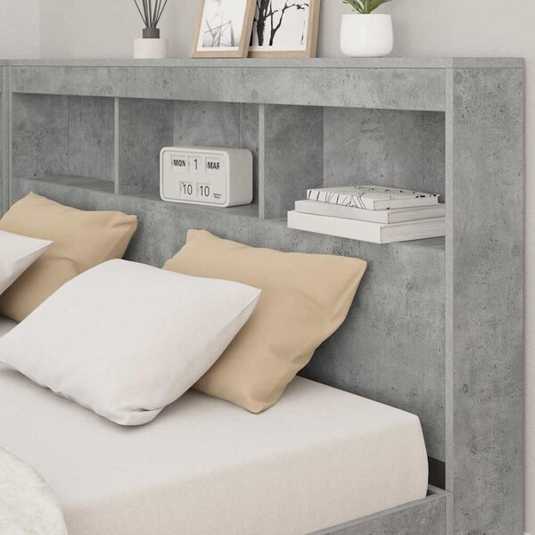 VidaXL Tároló fejtámla polcokkal tárolóval Beton szürke 135 cm Faanyag