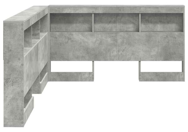 VidaXL Tároló fejtámla polcokkal tárolóval Beton szürke 135 cm Faanyag