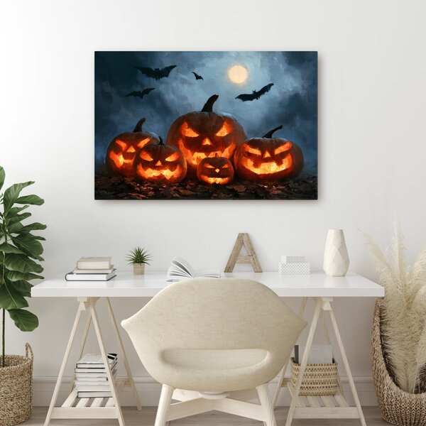 Kép halloweeni tökök denevérek alatt