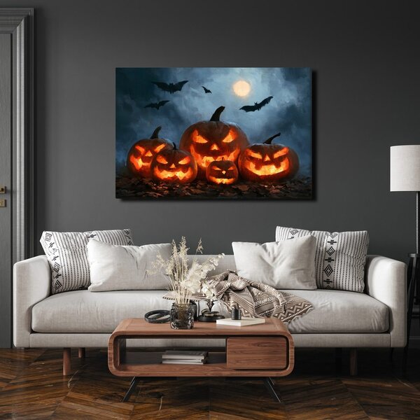 Kép halloweeni tökök denevérek alatt