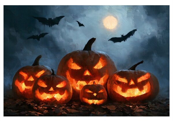 Kép halloweeni tökök denevérek alatt