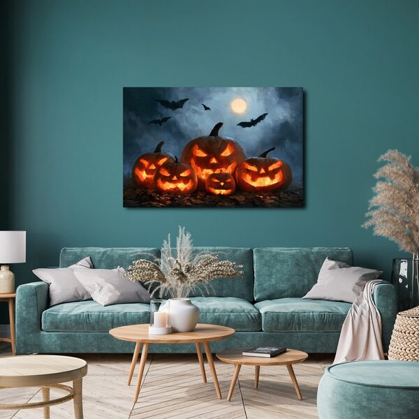 Kép halloweeni tökök denevérek alatt