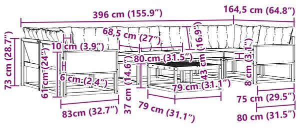 VidaXL Kültéri kanapé szett párnával 8 pcs Természetes és krémszínű
