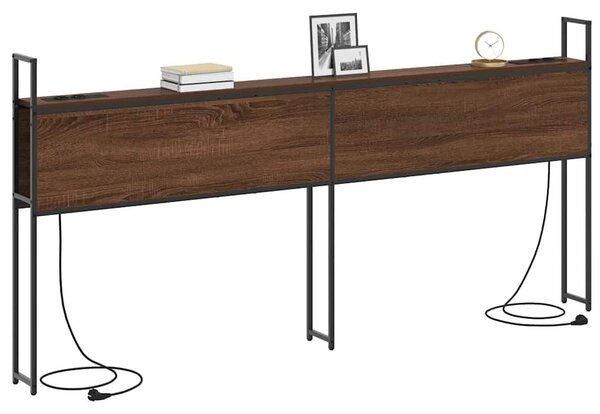 VidaXL Tárolós Fejtámla Töltő Állomással barna tölgy 180 cm Faanyag