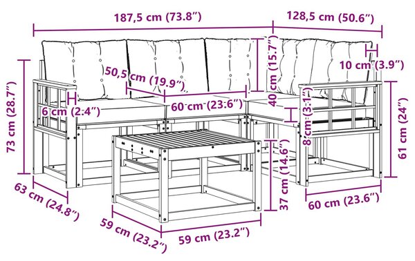 VidaXL Kültéri kanapé szett párnával 5 pcs Fehér és Bézs