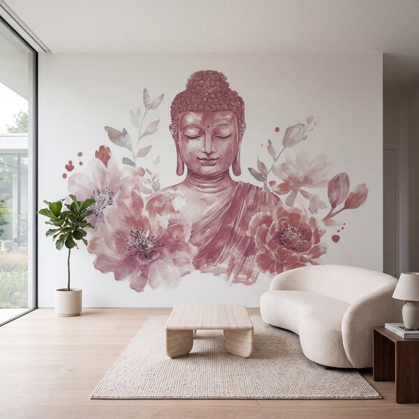 Fotótapéta Virágokkal körülvett Buddha-festmény, Virágos fotótapéta, Népszerű fotótapéta, w04005v2 - Tapeko.hu