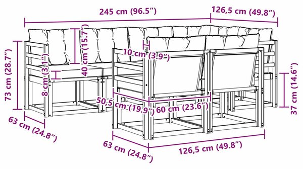 VidaXL Kültéri kanapé szett párnával 7 pcs Fehér és Világosszürke