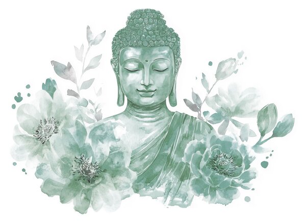 Fotótapéta Virágokkal díszített Buddha-festmény, Virágos fotótapéta, Népszerű fotótapéta, w04005v3 - Tapeko.hu