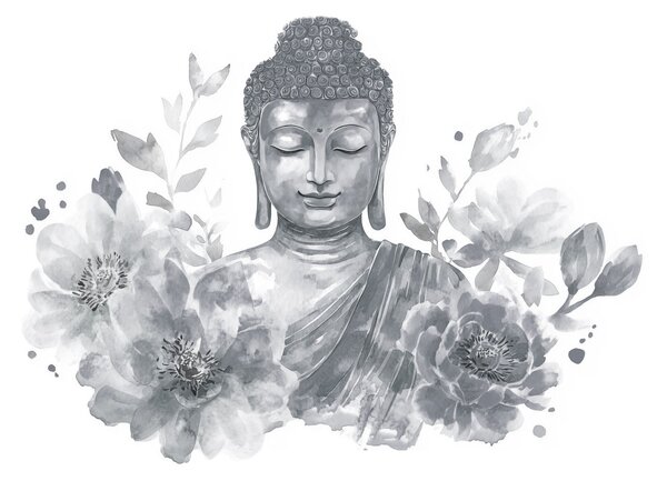 Fotótapéta Virágokkal körülvett Buddha-szobor, Absztrakt fotótapéta, Népszerű fotótapéta, w04005v1 - Tapeko.hu