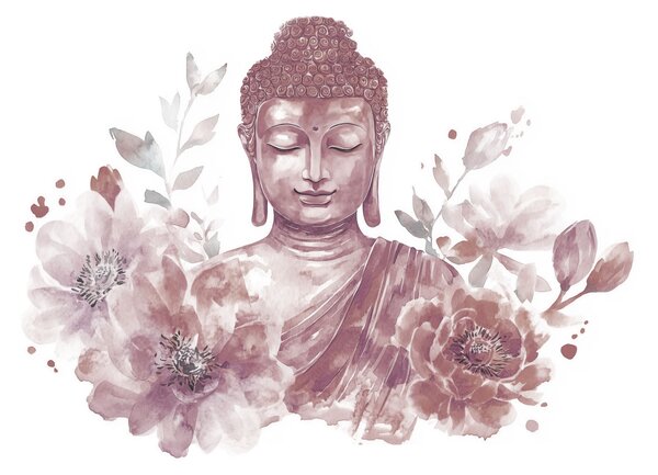 Fotótapéta Virágokkal körülvett Buddha-festmény, Virágos fotótapéta, Népszerű fotótapéta, w04005v2 - Tapeko.hu