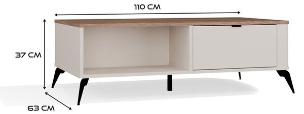 Aldabra CORDOBA dohányzóasztal 110x63x11.5 cm, kasmír- tölgy- fekete