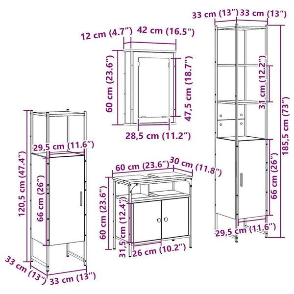 VidaXL Fürdőszoba bútor szett polcokkal 4 pcs Sonoma tölgy Faanyag
