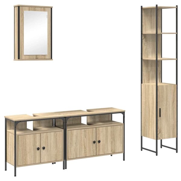 VidaXL Fürdőszoba bútor szett polcokkal 4 pcs Sonoma tölgy Faanyag
