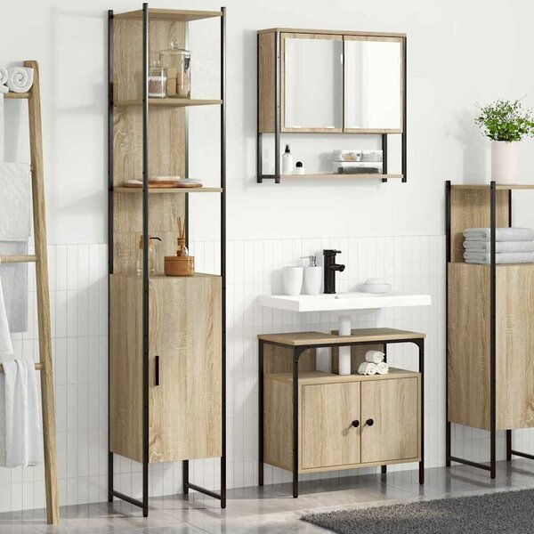 VidaXL Fürdőszoba bútor szett polcokkal 3 pcs Sonoma tölgy Faanyag