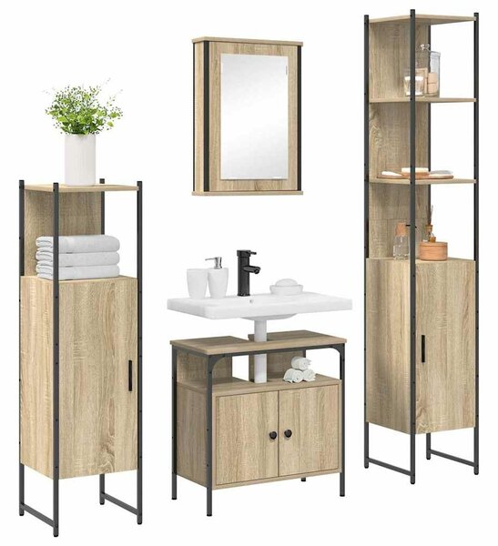 VidaXL Fürdőszoba bútor szett polcokkal 4 pcs Sonoma tölgy Faanyag