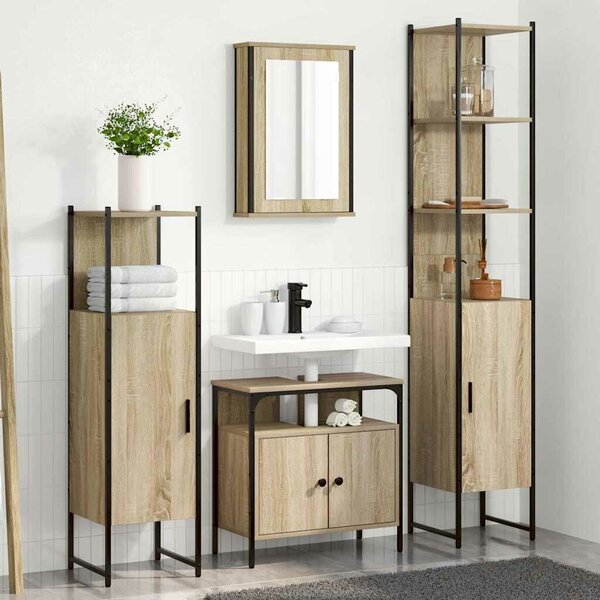VidaXL Fürdőszoba bútor szett polcokkal 4 pcs Sonoma tölgy Faanyag