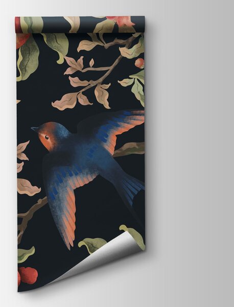 Fotótapéta Festmény, amelyen madarak láthatók egy gyümölcsökkel teli ágon, Designer fali fotótapéta, Népszerű fotótapéta, t01010v1 - Tapeko.hu