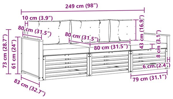 VidaXL Kültéri kanapé szett párnával 3 pcs Természetes és bézs