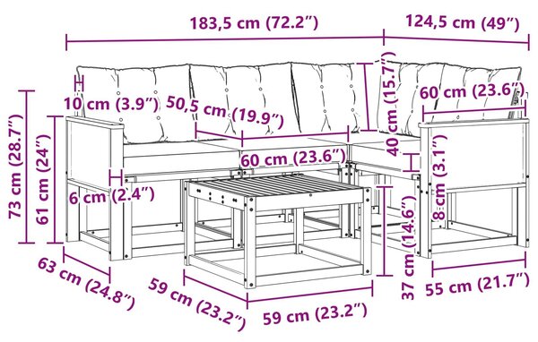 VidaXL Kültéri kanapé szett 5 pcs Természetes és Világosszürke