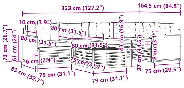 VidaXL Kültéri kanapé szett párnával 6 pcs Természetes és krémszínű