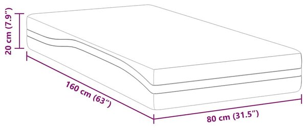VidaXL Matrac Fehér és Szürke 80 x 160 cm Gél Memóriahab