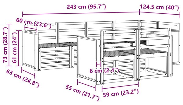 VidaXL Szegmentált kanapé szett 6 pcs Természetes Tömör Akácfa