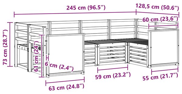 VidaXL Szegmentált kanapé szett 5 pcs Természetes Tömör Akácfa