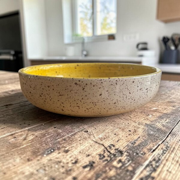 Citromsárga salátástál kaparó felülettel a közepén 19 cm x 19 cm x 5 cm