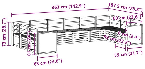 VidaXL Szegmentált kanapé szett 7 pcs Természetes Tömör Akácfa