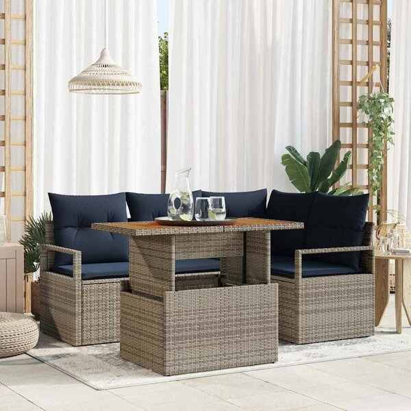 VidaXL Kert étkező szett párnával 5 pcs Szürke és Tengerész Kék