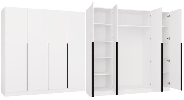 Aldabra SENSO 4D gardróbszekrény 200x56.5x200 cm, fehér-fekete
