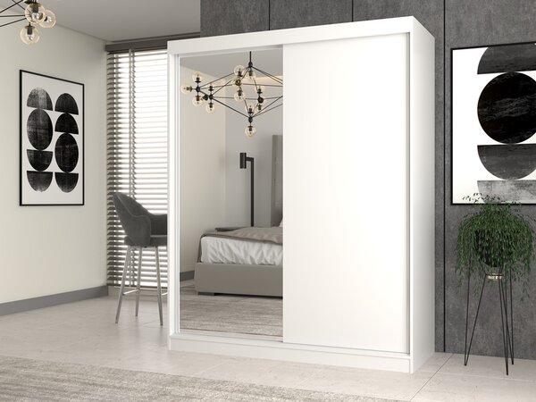 Aldabra IGA 160 A/B tolóajtós gardróbszekrény 120x61x200, 1 tükörrel / sima, fehér
