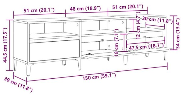VidaXL TV szekrény kézműves tölgy 150 x 30 x 44.5 cm Faanyag