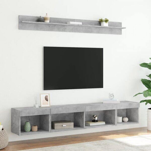 VidaXL 5 darab betonszürke szerelt fa fali TV-bútor LED-del