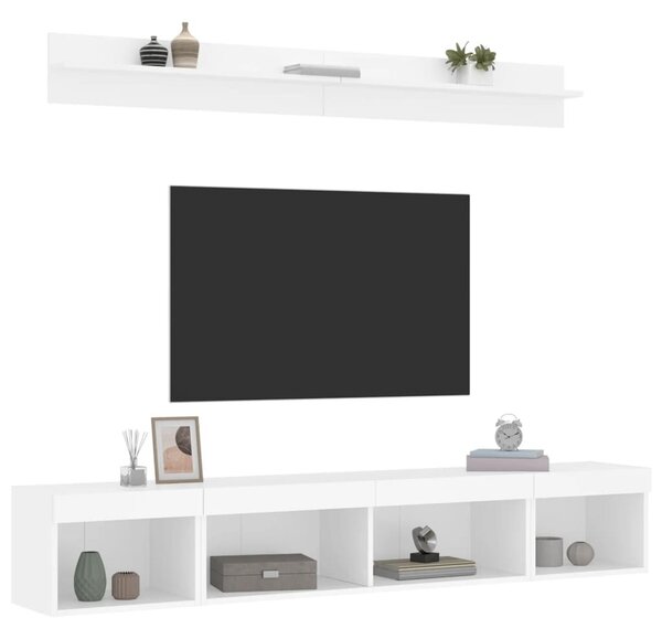VidaXL 5 darab fehér szerelt fa fali TV-bútor LED-del