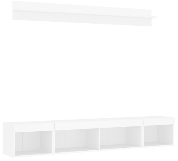 VidaXL 5 darab fehér szerelt fa fali TV-bútor LED-del
