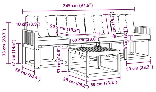 VidaXL Kültéri kanapé szett párnával 5 pcs Fehér és Bézs