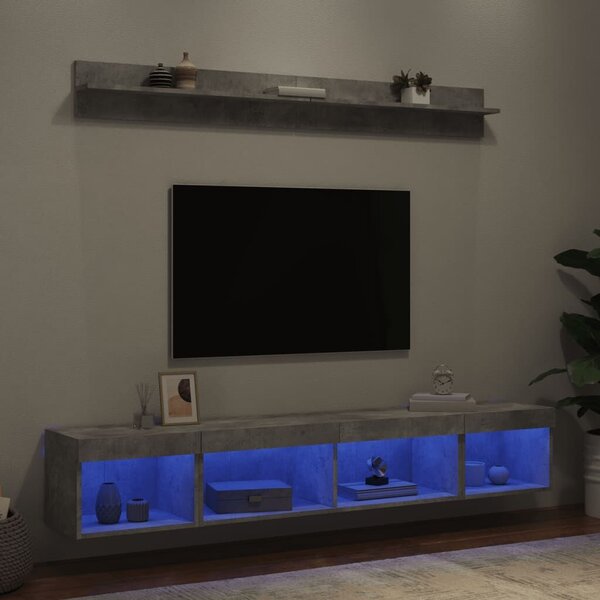 VidaXL 5 darab betonszürke szerelt fa fali TV-bútor LED-del