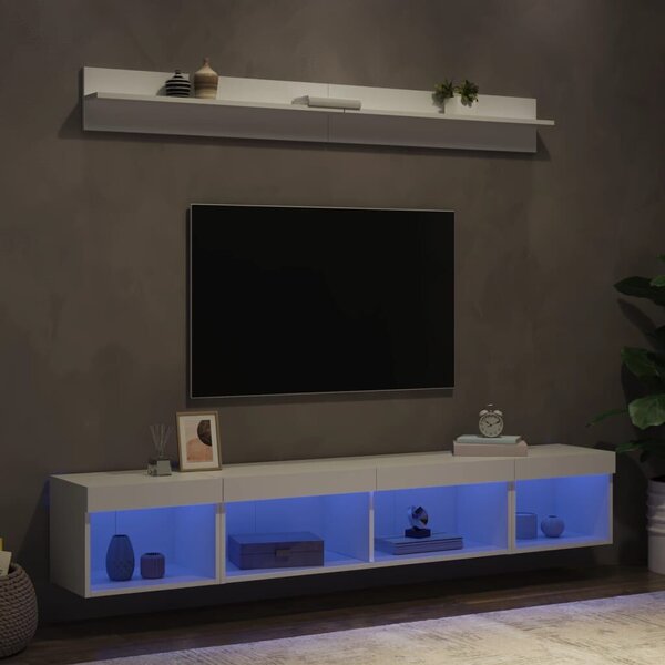 VidaXL 5 darab fehér szerelt fa fali TV-bútor LED-del