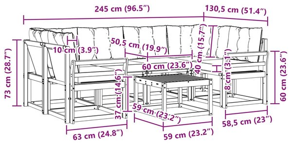 VidaXL Kültéri kanapé szett párnával 7 pcs Fehér és Krém színű