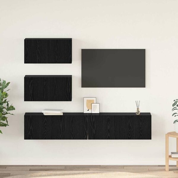 VidaXL TV szekrény garnitúra 4 pcs Fekete Tölgy Szerelt Fa