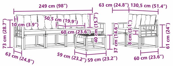 VidaXL Kültéri kanapé szett párnával 7 pcs Fehér és Bézs