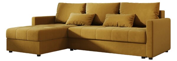 VENORIA L alakú kihúzható sarokkanapé, 220x143 cm, mustársárga + 2 párna INGYEN