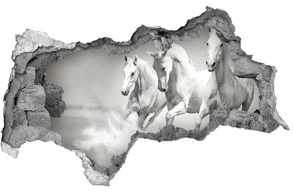 3d lyuk fal dekoráció Fehér lovak
